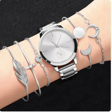 Women Watch Set Luxury Silver Dress Quartz Watch Bracelet